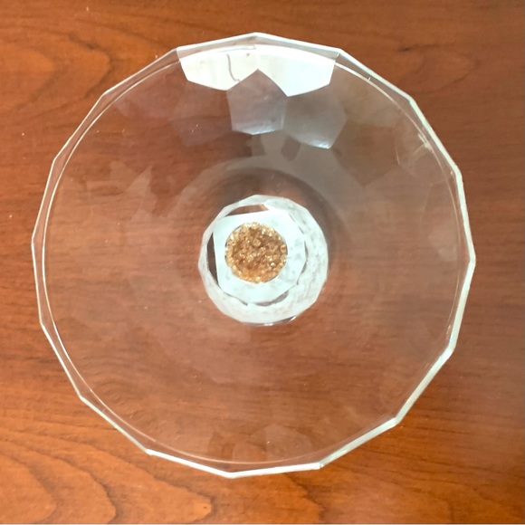 6” round clear glass server art glass shiny gold flakes in clear glass pedestal - Picture 2 of 6